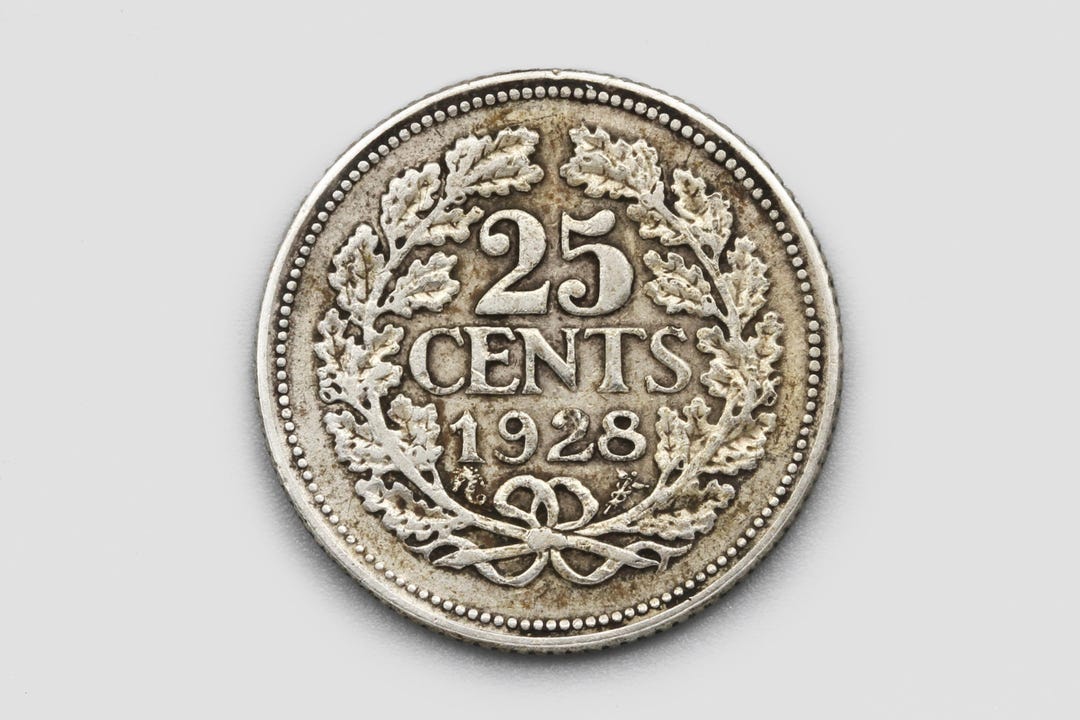 オランダ 25セント硬貨（1928年）、0.640ドル銀貨、ウィルヘルミナ女王