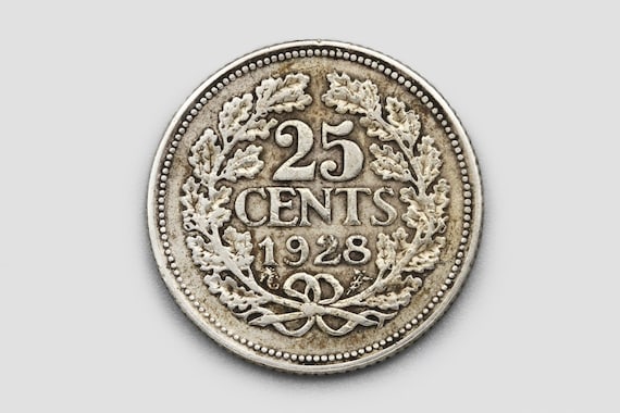 オランダ 25セント硬貨（1928年）、0.640ドル銀貨、ウィルヘルミナ女王