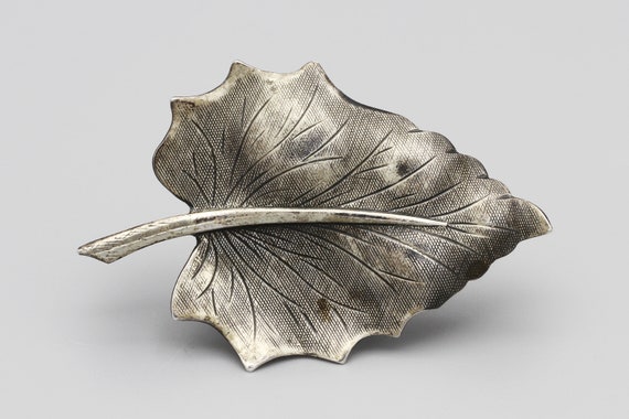 925 Sterling Silver Leaf Pin, Sculptural Leaf Bro… - image 5