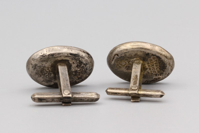 La Siesta Mexican Jewelry Southwestern Sterling Mens Cuff Links Man With Hat Handmade Cufflinks Taxco Pre Eagle CMS Shadow Box Cufflinks