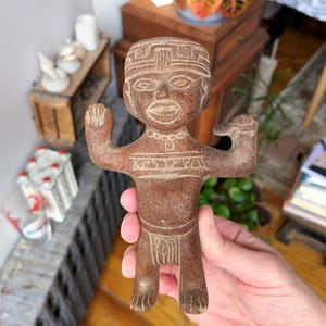 Pre Hispanic Style Sculpture, Handmade Terracotta Seated Figure, Ceramic Modern Folk Art, Signed Mexico Rustic Clay Pottery, Redware Pottery