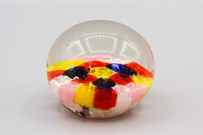 Millefiori Cane Art Paperweight, Small Multi Color Honeycomb Glass, Handmade Glass Ball, Colorful Glass Flowers, Rainbow Floral Paperweight image 3