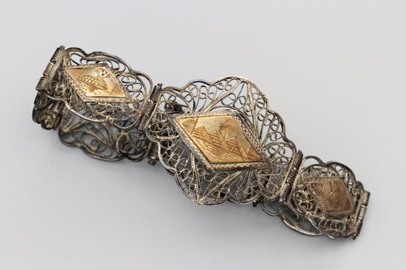 Vintage 1940s Made in Egypt Filigree Bracelet, 80… - image 6