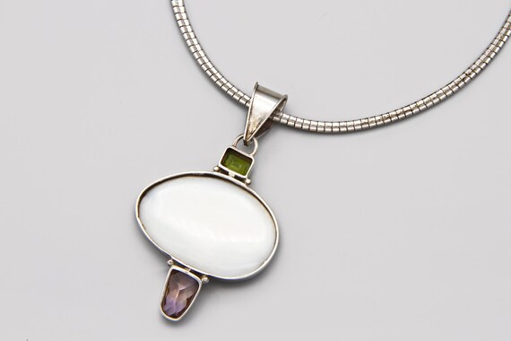 Sterling Multi Gemstone and Abalone Shell Pendant… - image 4