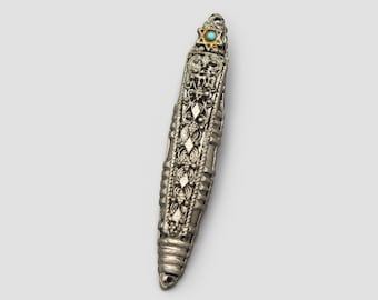 Antique Filigree Mezuzah Case Without Scroll, Jerusalem Jewish Mezuzah, Ornate Silver Metal Door Mezuzah, Star of David and Geometric Design