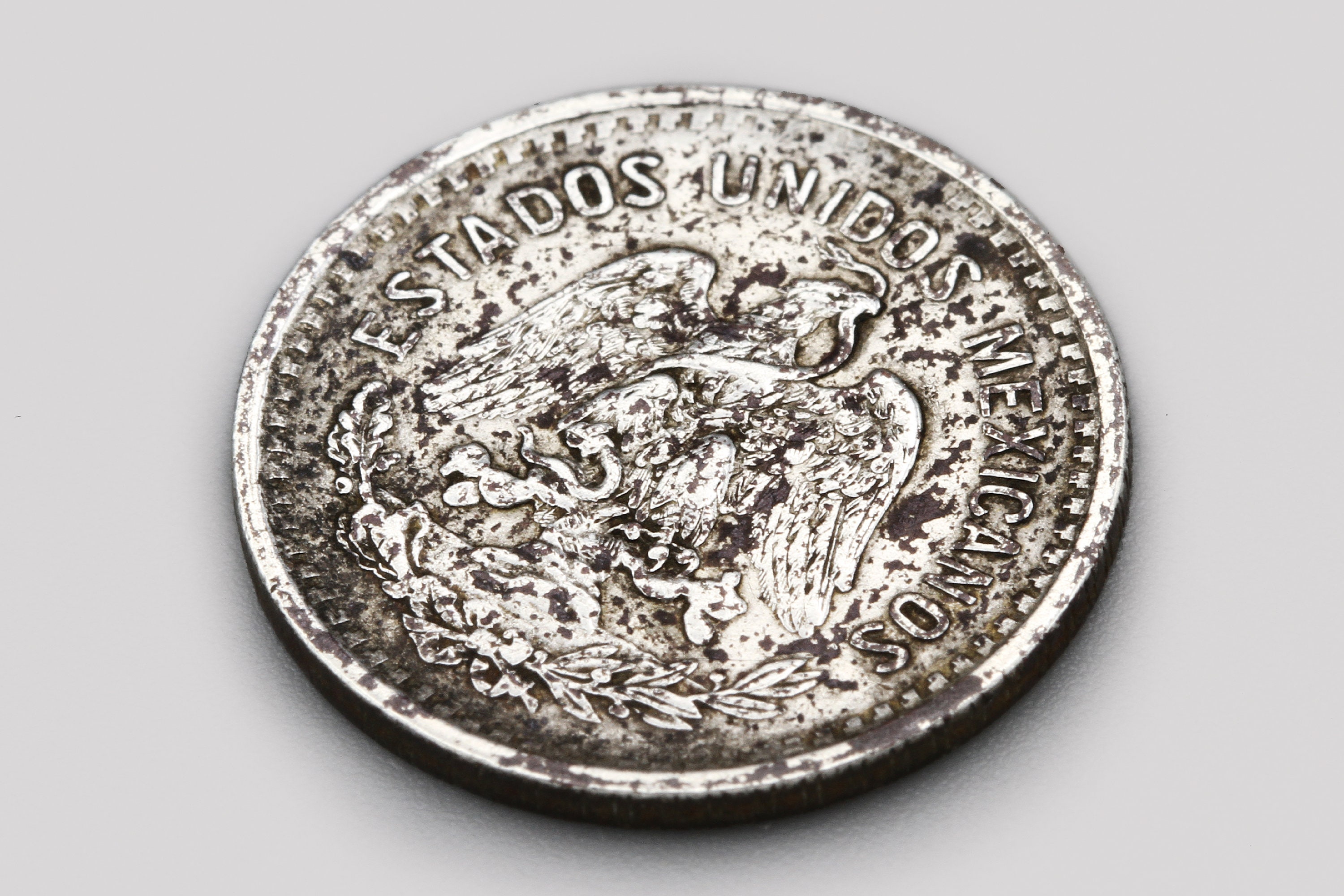 1906年メキシコ10センタボ硬貨、銀800、自由の帽子、鷲、サボテン