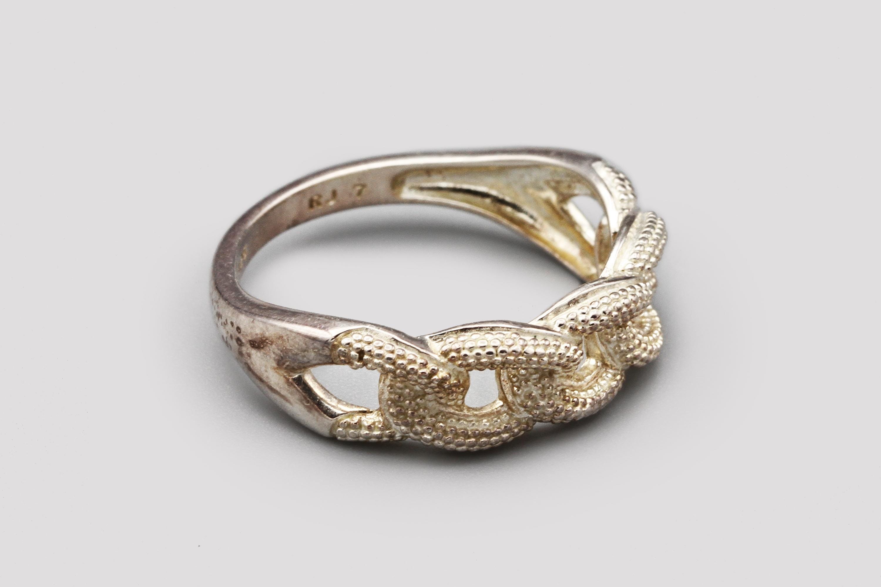 Sterling Looped Twisted Rope Design Ring Size 7.25, 925 Silver 
