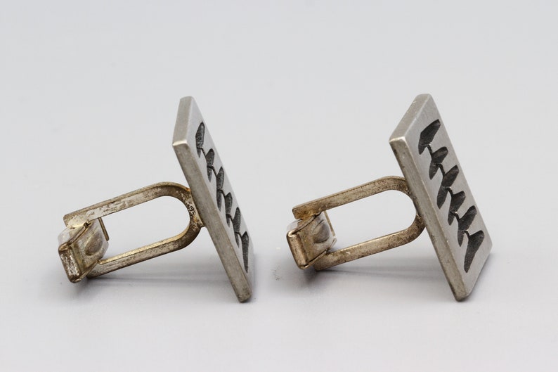 Signed BT Borje Tennung Sweden Modern Brutalist Square Cuff Links Scandinavian Mid Century Mod Jewelry Abstract Pewter Mens Cufflinks