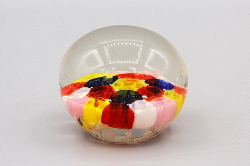 Millefiori Cane Art Paperweight, Small Multi Color Honeycomb Glass, Handmade Glass Ball, Colorful Glass Flowers, Rainbow Floral Paperweight image 6