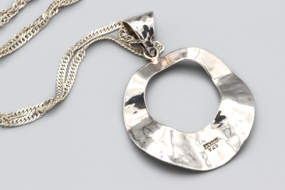 Minimalist Curvy Pendant Necklace, Hammered Sterl… - image 3