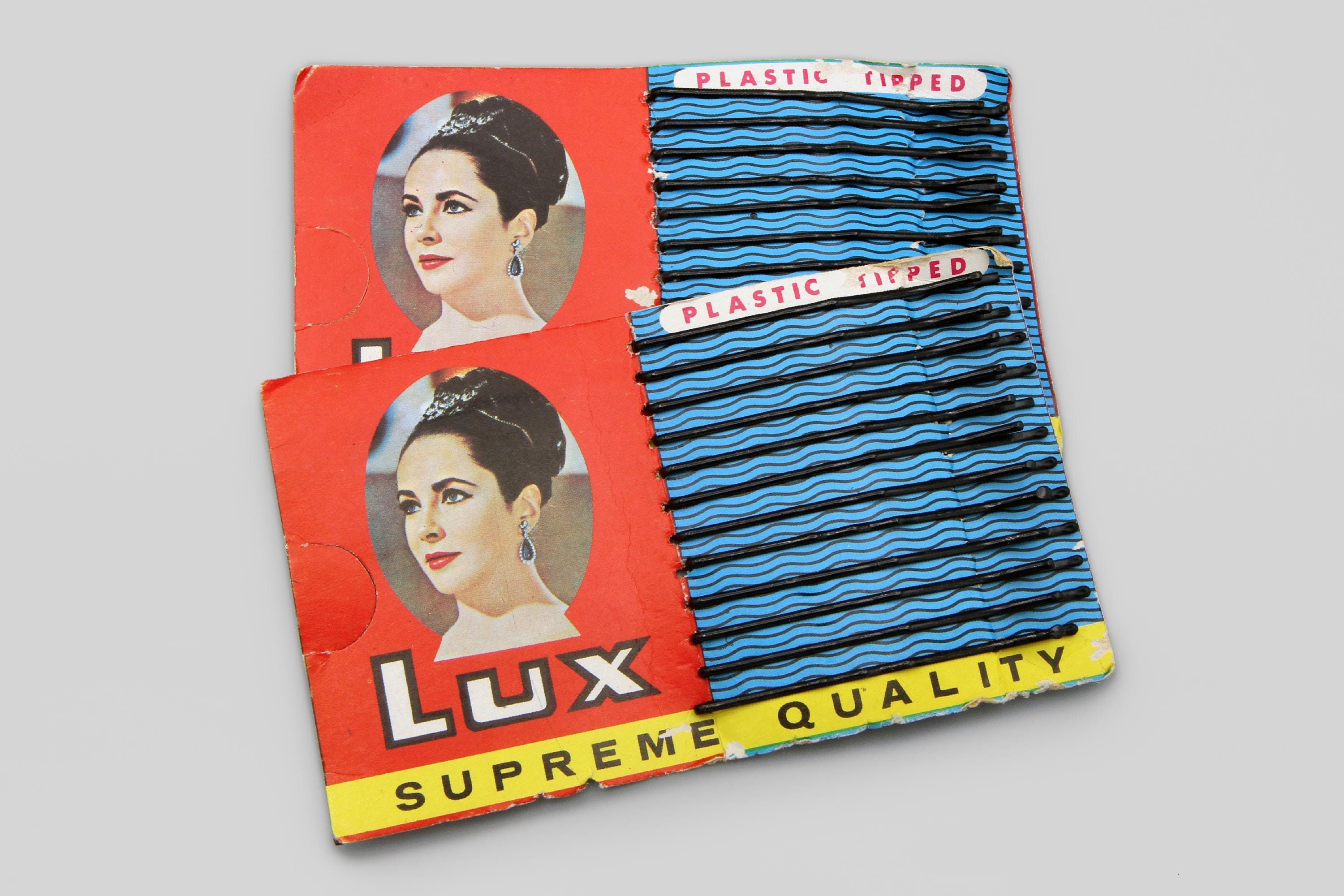 Pair of New Old Stock Lux Hair Clips, Set of 12 Pins For Bobbed Hair Pack, 1950s Deadstock Bobby Hair Pins Mint on Card, NOS Bobby Slides