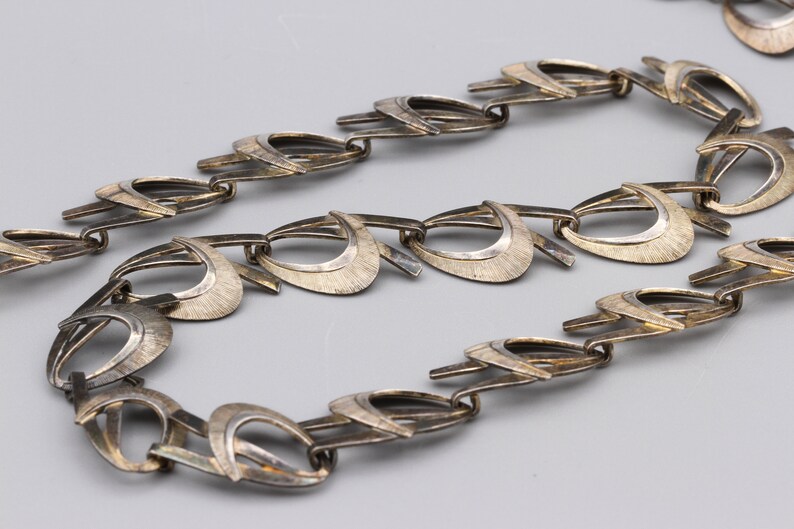 Antique 1920s 835 Silver Chain Link Necklace, Handmade Art Deco Curved ...