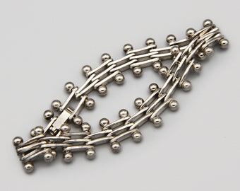 Signed 925 Ball Pin Link Bracelet, Heavy 33 Grams Chain Bracelet, Bars And Balls Link Bracelet, Bike Chain Link Design, Machine Age Style