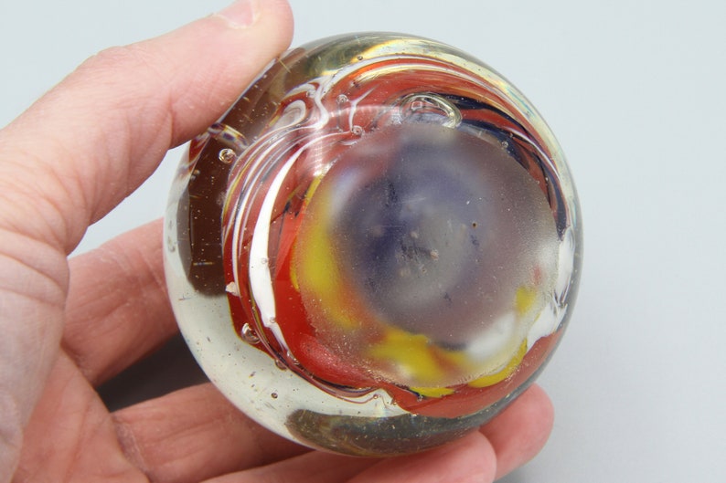 Swirl Storm Blown Glass Art, Red Blue and Yellow Glass Paperweight ...