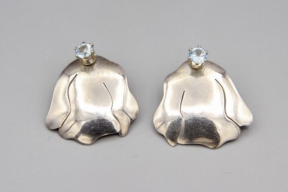 Blue Topaz Stud Earrings, 925 Sterling Silver Stu… - image 1