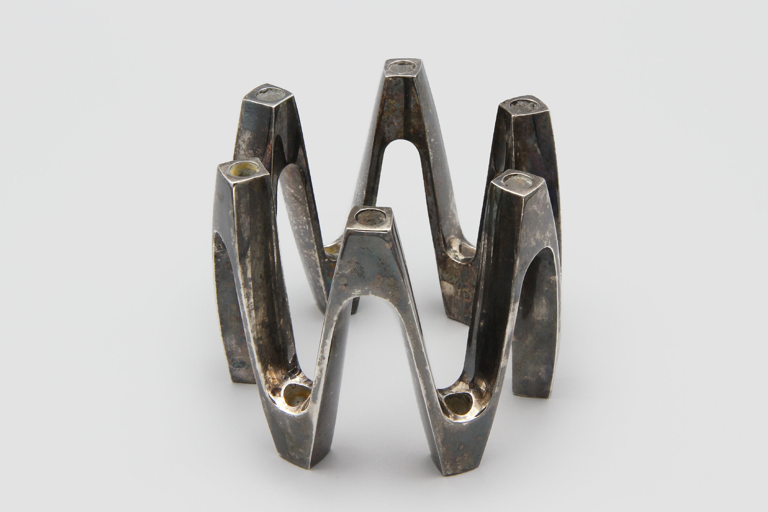 Dansk Danish Sterling Silver Plate Candelabra, Crown Candle Holder