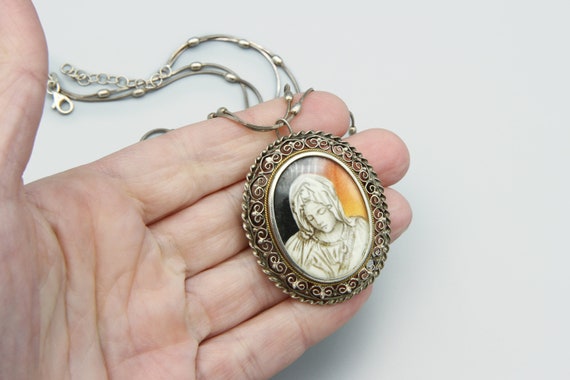 RARE Antique 800 Silver Hand Painted Mary Brooch … - image 2