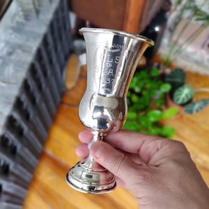 RARE Antique 1937 Sterling Silver Kiddush Cup, Old Jewish Goblet, Russian Style Silver Footed Cup, Engraved Judaica Star of Magen David