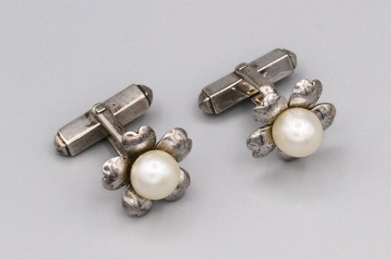 Sterling Silver And Cultured Pearl Cufflinks, Dim… - image 2