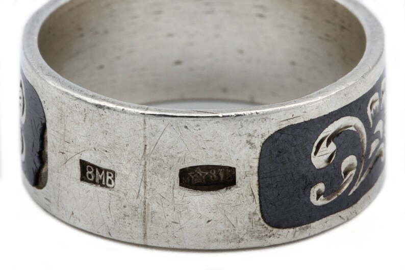 Soviet Ring Russian Niello Ring 875 Sterling Silver Floral Cigar Band Ring Ring Size 7 Traditional Russian Jewelry Soviet Jewelry