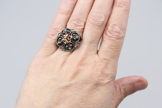 Victorian Revival 9K Rose Gold Flower Ring Size 7… - image 2