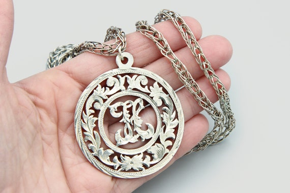Extra Large Etched Sterling Initial H Pendant Nec… - image 1