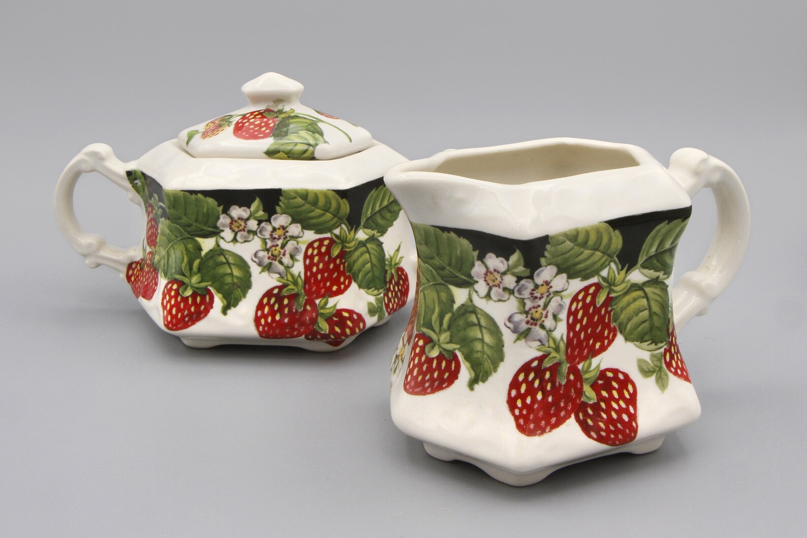 Strawberry Sugar Bowl With Lid And Creamer Set Crownford Etsy