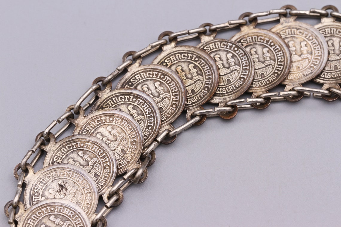 Silver Plated San Marino Coins Bracelet Italy Tourist - Etsy Israel