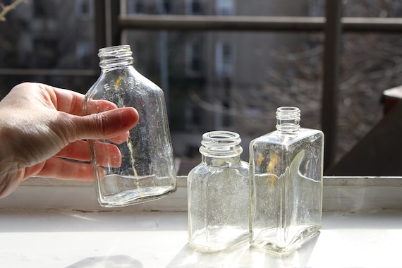 Lot of 3 Antique Clear Glass Bottles, Found in New York USA, Three  Minimalist Glass Bottles, Squibb Medicine Bottle 8 Paneled, Retro Glass 