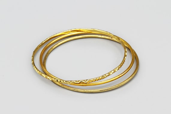 3 Gold Plated Bangles, Thin Gold Metal Bracelets,… - image 2