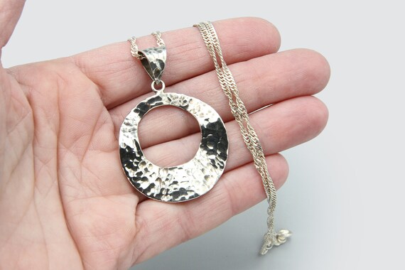 Minimalist Curvy Pendant Necklace, Hammered Sterl… - image 2