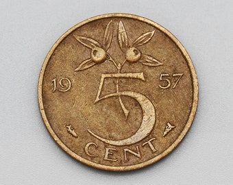 1957年オランダ5セント青銅貨、ユリアナ女王オランダ通貨 - Etsy 日本