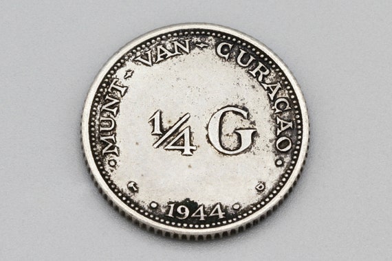 1944 D 1/4 Gulden Coin, High Grade 640 Silver Coin, Wilhelmina