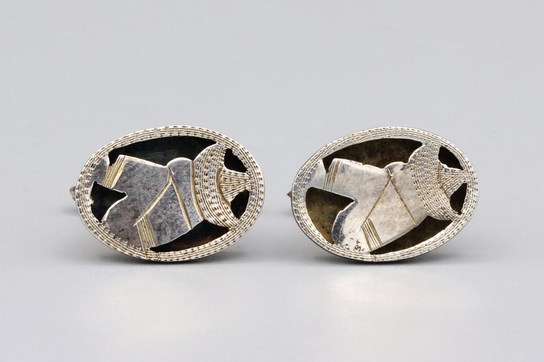 La Siesta Mexican Jewelry Southwestern Sterling Mens Cuff Links Man With Hat Handmade Cufflinks Taxco Pre Eagle CMS Shadow Box Cufflinks