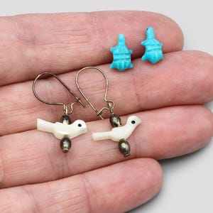 Pair of Cute Animal Earrings, 925 Sterling Silver And Mother Pearl Bird Earrings, Blue Turquoise Tortoise Stud Earrings, Southwest Jewelry