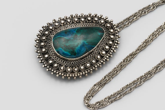 Sterling Silver Filigree Large Green Turquoise Pendants Sterling Silver Filigree Large Green Turquoise Pendants