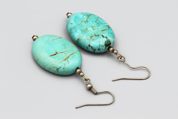 Large Oval Faux Turquoise Earrings, Southwestern … - image 6