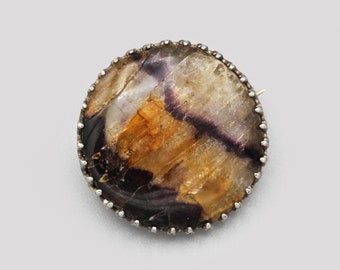 Antique Ametrine Stone Brooch, Sterling Silver Filigree Frame, Old Victorian Jewelry, Amethyst And Citrine Quartz, Vintage England Jewelry