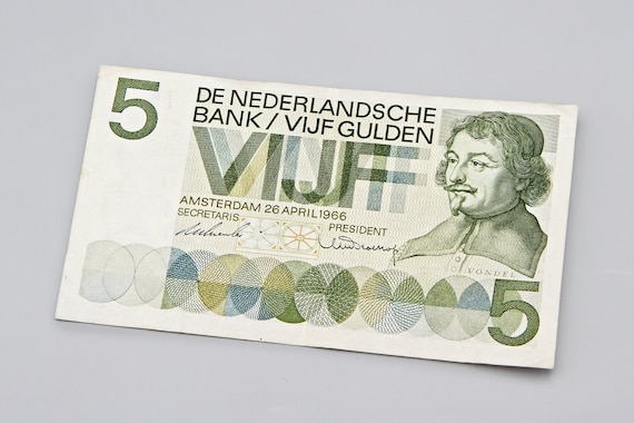 1966年オランダ5ギルダー紙幣、オランダ通貨、フォンデル肖像画 - Etsy