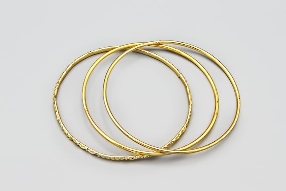 3 Gold Plated Bangles, Thin Gold Metal Bracelets,… - image 9