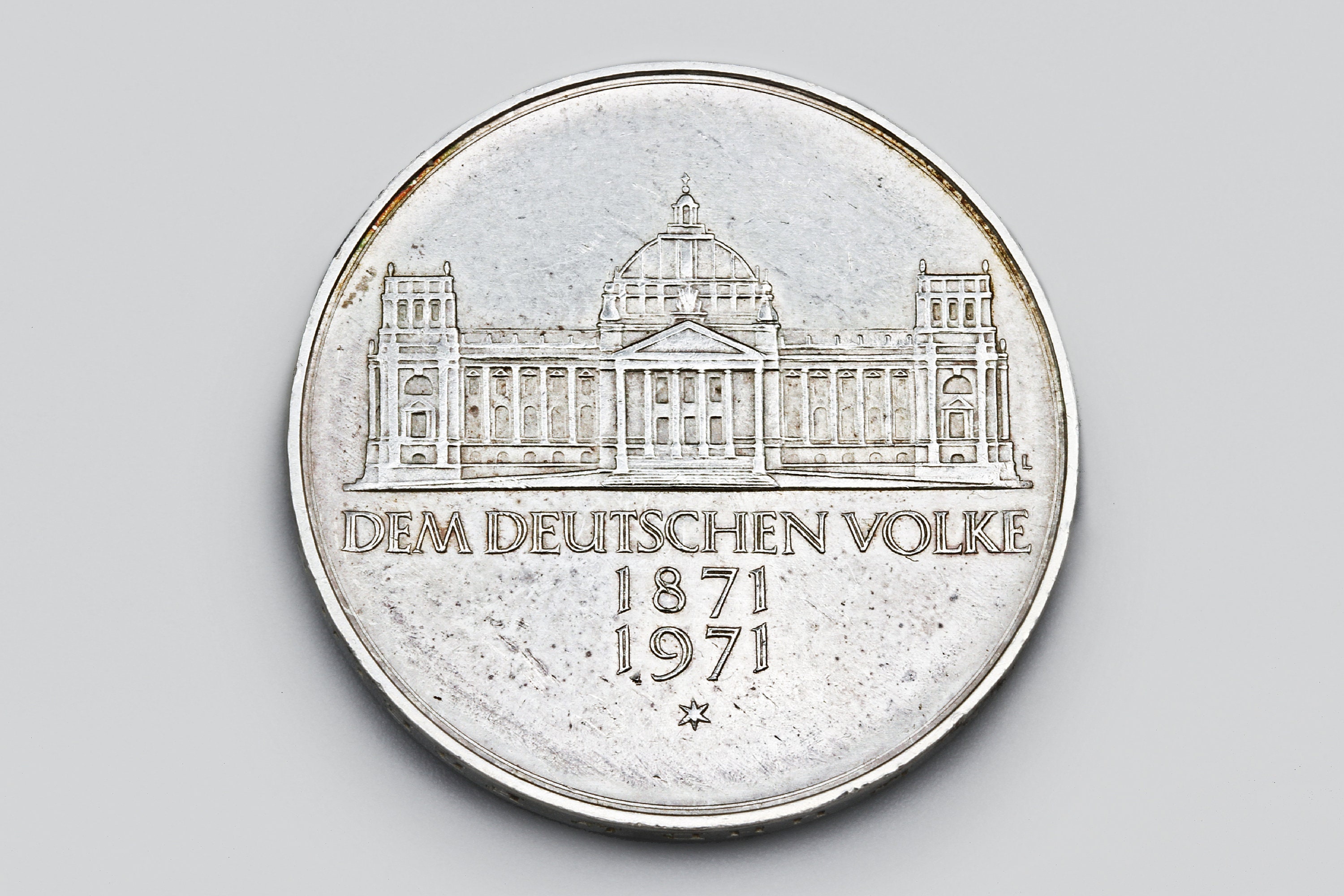 1971年ドイツ銀貨5マルク、5ドイツマルク硬貨、純度625の銀貨