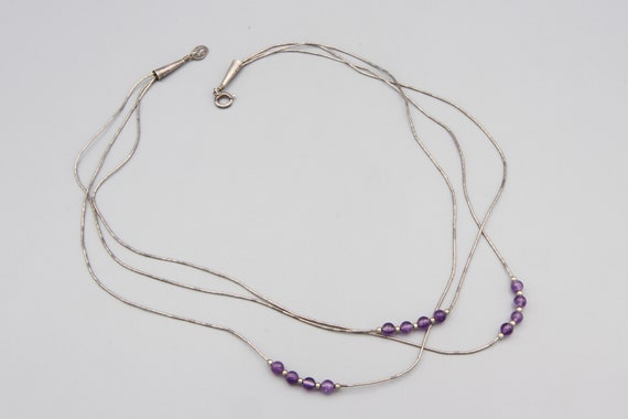 Liquid Silver Amethyst Three strands Necklace, Mu… - image 3