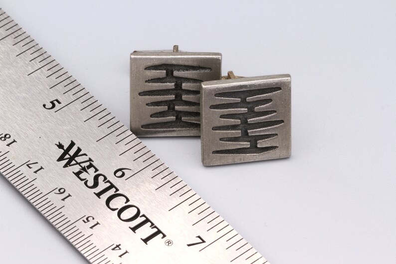 Signed BT Borje Tennung Sweden Modern Brutalist Square Cuff Links Scandinavian Mid Century Mod Jewelry Abstract Pewter Mens Cufflinks