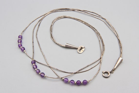 Liquid Silver Amethyst Three strands Necklace, Mu… - image 1
