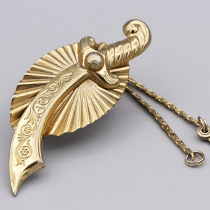 Gold Tone Scimitar Sword Mens Sweater Clip, Cardigan Clip Chain, Freemason Shriner Sword Shawl Chain, Masonic Jewelry, Medieval Tie Clasp image 3
