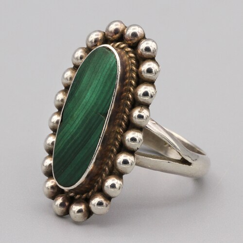 Native American Style Ring Size 8, 925 Silver And Malachite Stone, Made order In Mexico Sterling Southwestern Ring, Green Gemstone Mexican Ring