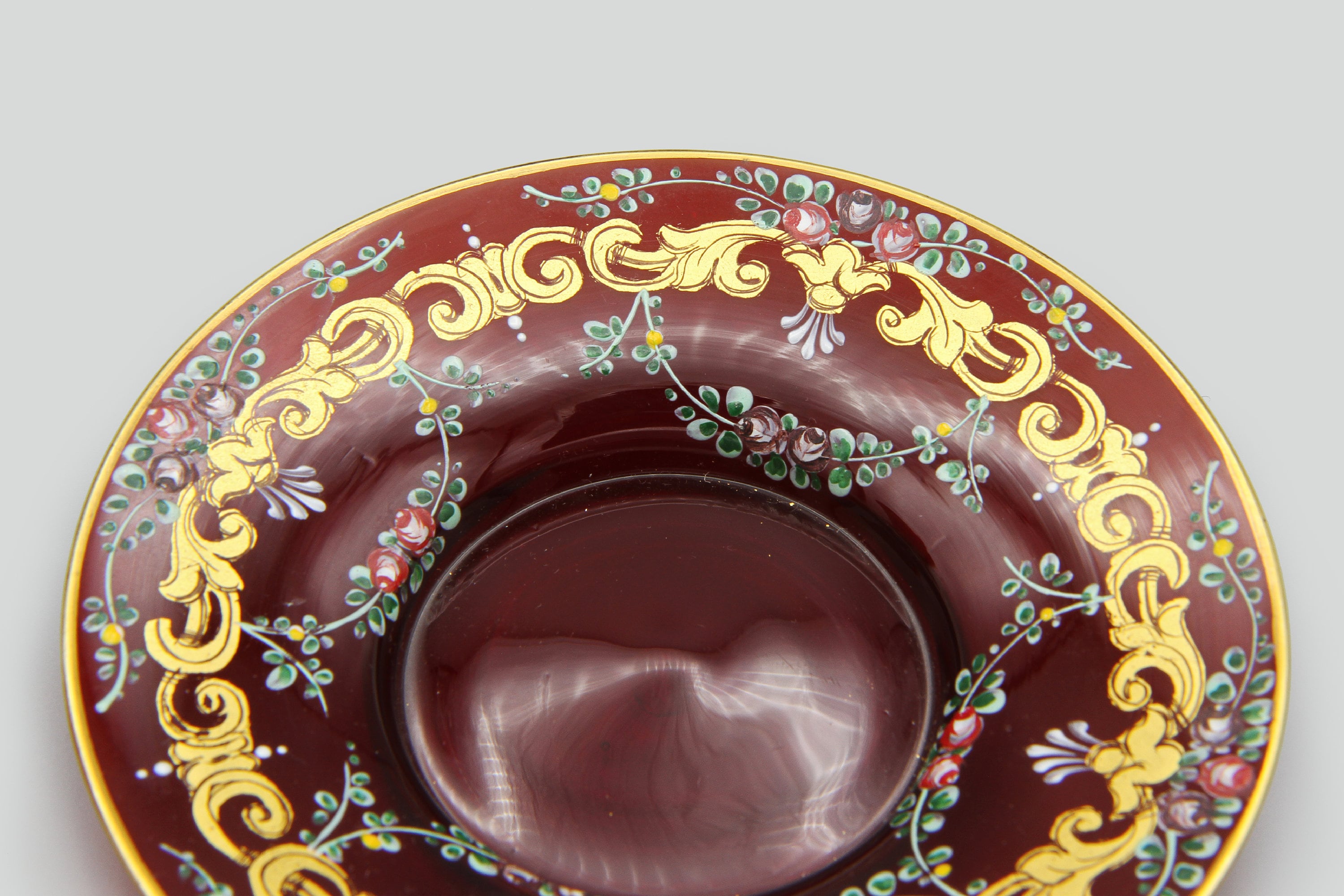RARE Moser Salviati Venetian Murano Ruby Red Hand Painted Cup and