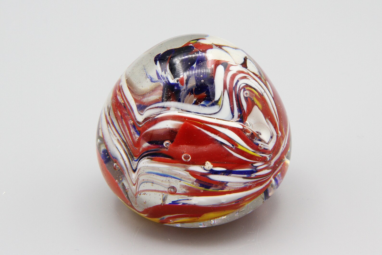Swirl Storm Blown Glass Art, Red Blue and Yellow Glass Paperweight ...