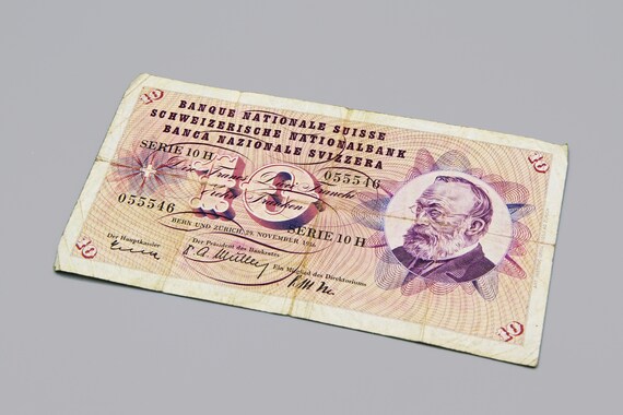 Switzerland 10 Franken Banknote 1956 Switzerland Paper Money Etsy
