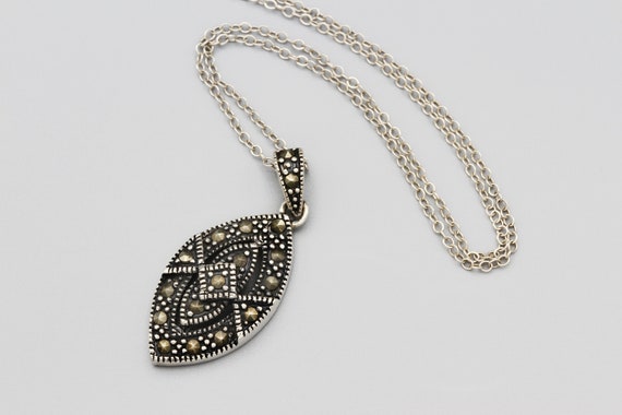 Sparkling Marcasite Pendant Necklace, Antique 40s… - image 1